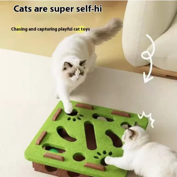 Pet Cat Puzzle Maze Holes Toys Felt Box With Bell Ball Kitten Playing Toys Interactive Funny  Cat Supplies Oz Pet Hub