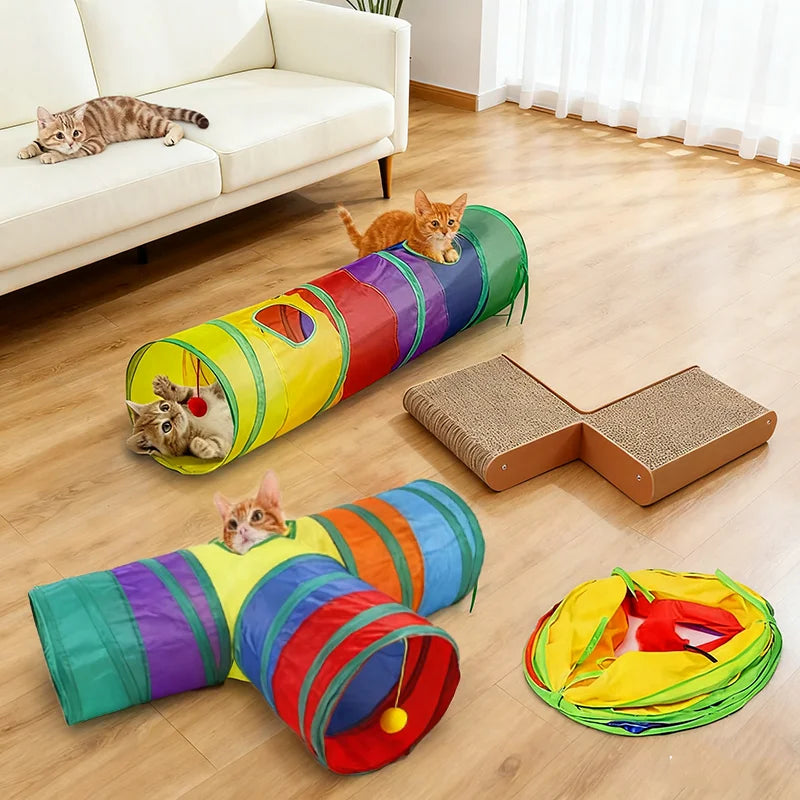 Rainbow Cat Tunnel Collapsible Pet Play Tube Interactive Hide And Seek Toy For Kitten Puppy Puzzle Exercise Agility Outdoor Oz Pet Hub