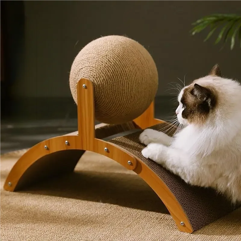 Wooden Cat Scratching Ball 2 In 1 Cat Scratcher Sisal Scratch Board Wear-Resistant Grinding Paw Toy Solid Wood Scraper for Cats Oz Pet Hub