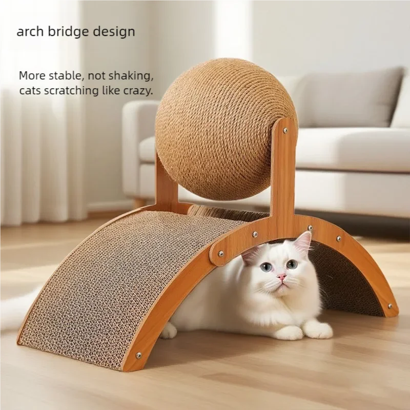 Wooden Cat Scratching Ball 2 In 1 Cat Scratcher Sisal Scratch Board Wear-Resistant Grinding Paw Toy Solid Wood Scraper for Cats Oz Pet Hub