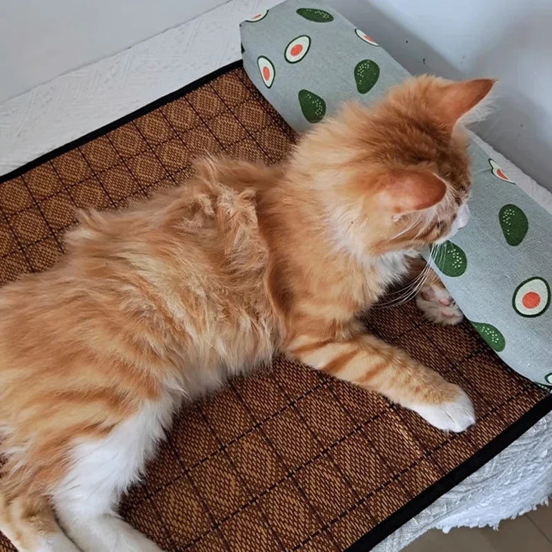 Cat Natural Cooling Mat Summer Pet Self Cooling Pad Cat Bed Mat For Dogs Indoor Rattan Weave Mat Sleeping Cat Bed Oz Pet Hub