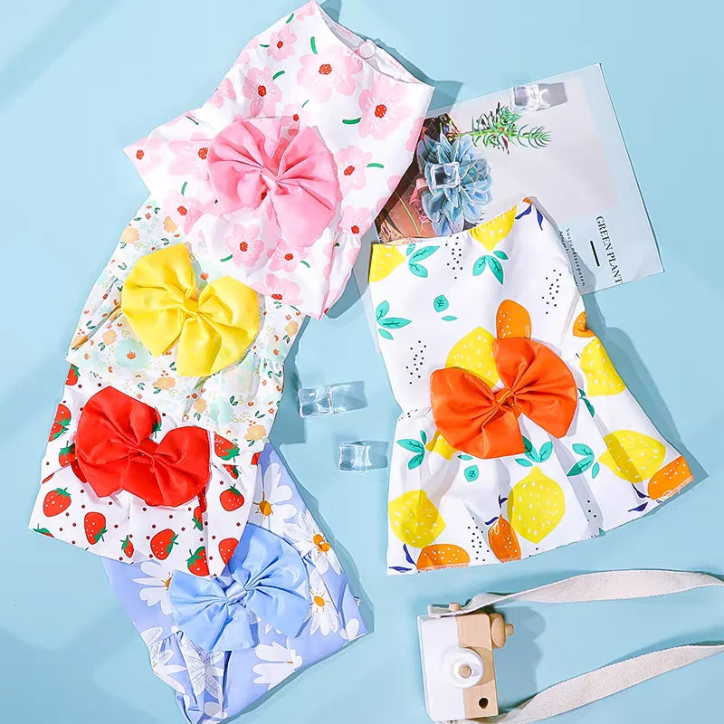 Dog Princess Dress Summer Kitten Pet Skirt Cute Printed Bow Lace Dog Dresses for Small Medium Puppies Poodle Chihuahua Apparel Oz Pet Hub