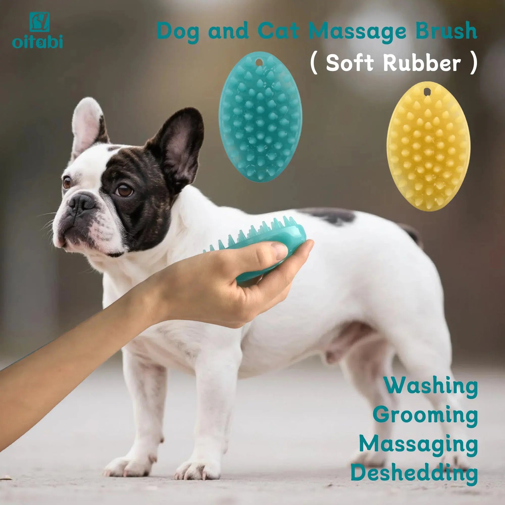 Soft rubber dog and cat massage brush for grooming, deshedding, and bathing pets