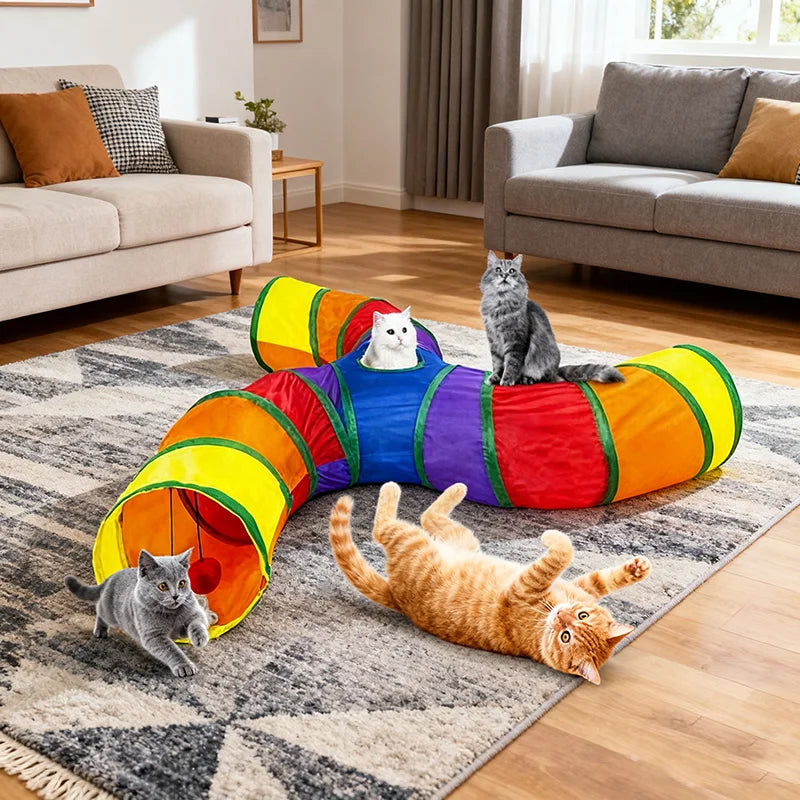 Rainbow Cat Tunnel Collapsible Pet Play Tube Interactive Hide And Seek Toy For Kitten Puppy Puzzle Exercise Agility Outdoor Oz Pet Hub