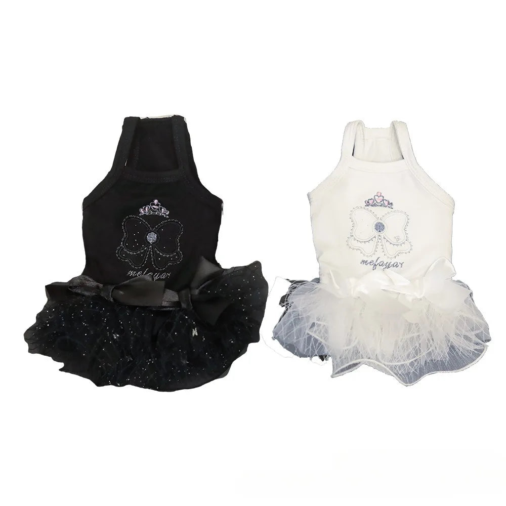 Pet Spring Lace Mesh Puff Skirt Cute Cat Bow Princess Lace Strap Skirt Puppy Clothes Dog Dresses for Small Dogs