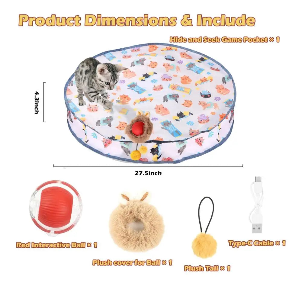 Interactive Cat Chase Toy with USB Rechargeable Rolling Balls - Durable Plastic & Soft Polyester, Cartoon Design for Exercise & Oz Pet Hub