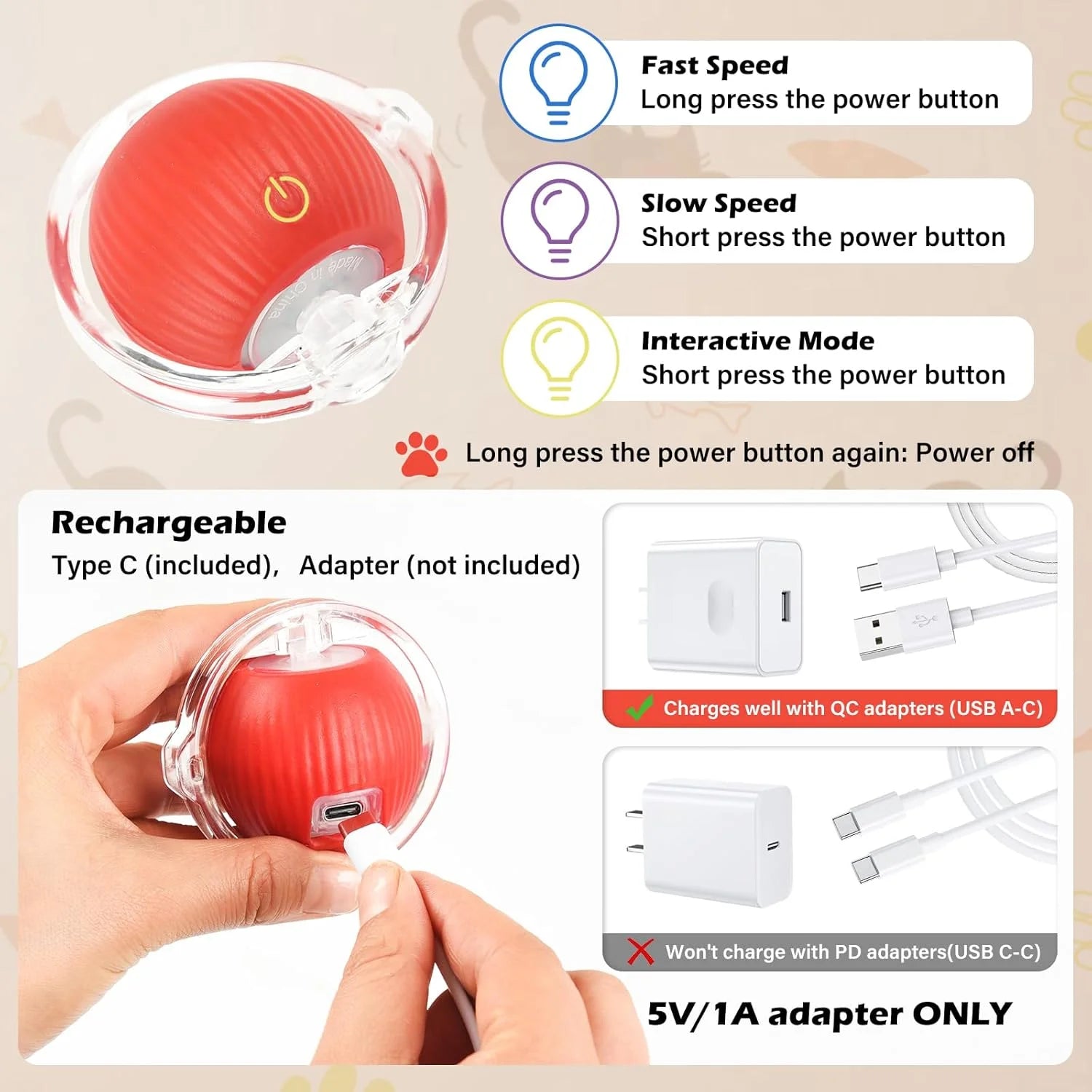 Interactive Cat Chase Toy with USB Rechargeable Rolling Balls - Durable Plastic & Soft Polyester, Cartoon Design for Exercise & Oz Pet Hub