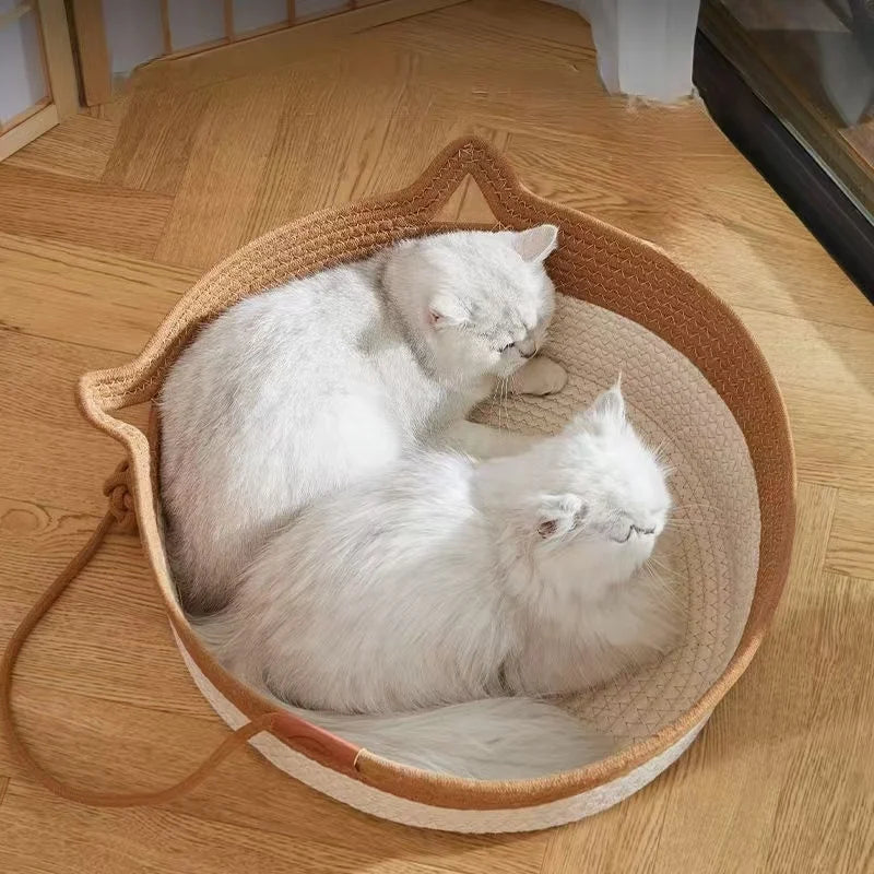 Pet Cat Bed Round Hand Woven Rattan Cat Beds Summer Cooling Kitten Basket Cotton Rope Cat Scratching Baskets Oz Pet Hub