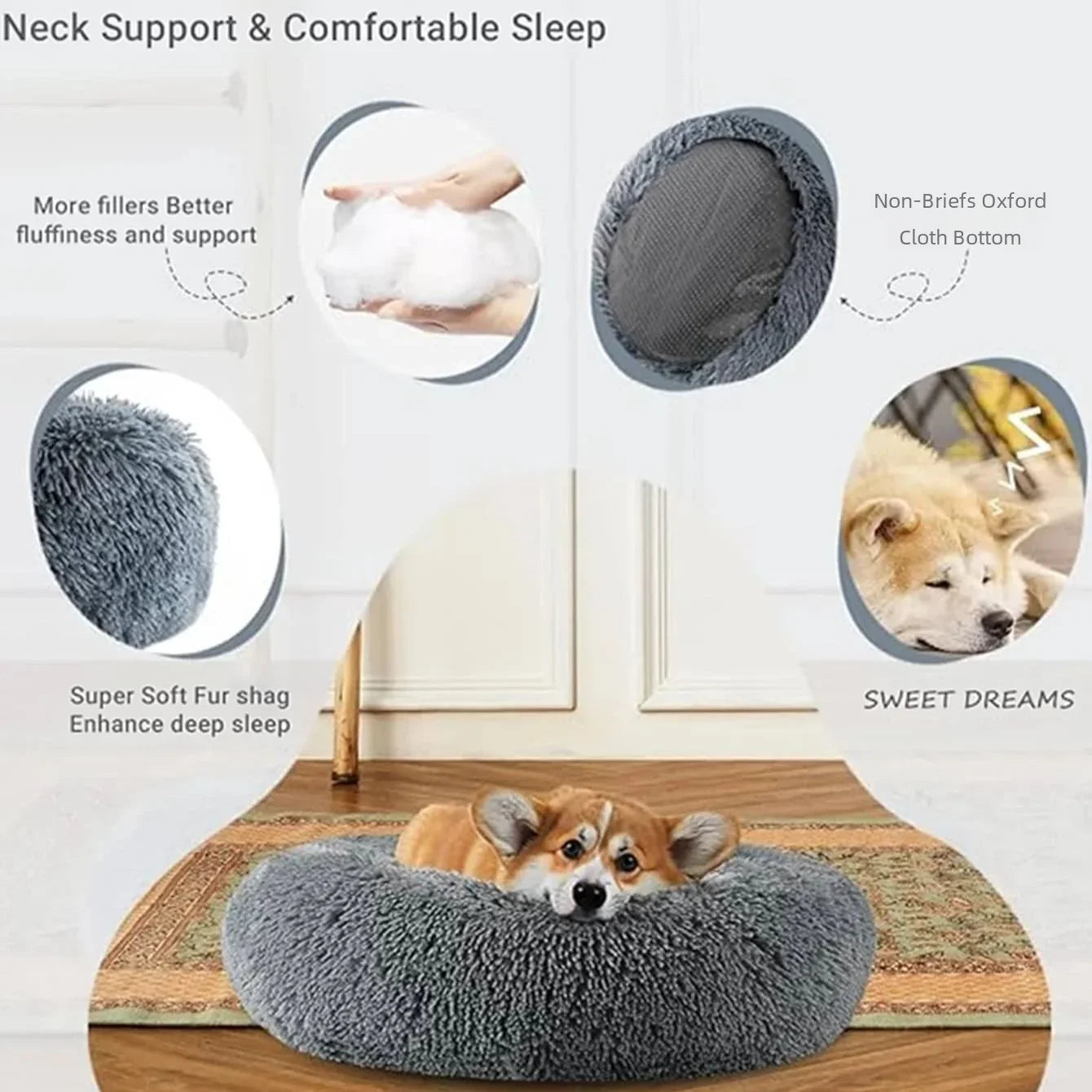 40-90cm 6 Sizes Round Pet Bed for Large Dog Bed Super Soft Cat Bed Plush Dog House for Medium Dog House Winter Warm Sleeping Oz Pet Hub