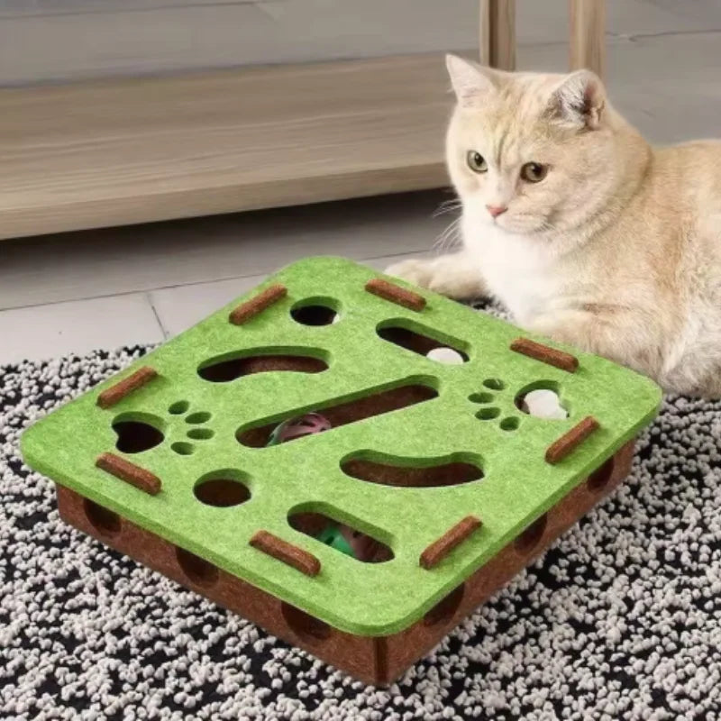 Pet Cat Puzzle Maze Holes Toys Felt Box With Bell Ball Kitten Playing Toys Interactive Funny  Cat Supplies Oz Pet Hub