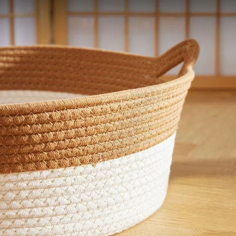 Pet Cat Bed Round Hand Woven Rattan Cat Beds Summer Cooling Kitten Basket Cotton Rope Cat Scratching Baskets Oz Pet Hub