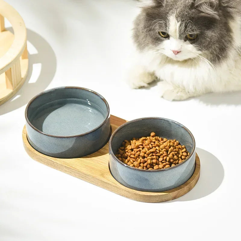 Cat Bowl Cat Food Bowl Ceramic Pet Food Water Feeder Small and Medium-sized Dogs Protection Spine Protection Rollover Prevention Oz Pet Hub