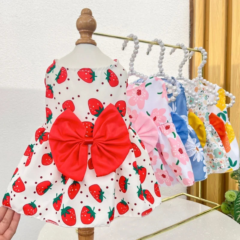Dog Princess Dress Summer Kitten Pet Skirt Cute Printed Bow Lace Dog Dresses for Small Medium Puppies Poodle Chihuahua Apparel Oz Pet Hub