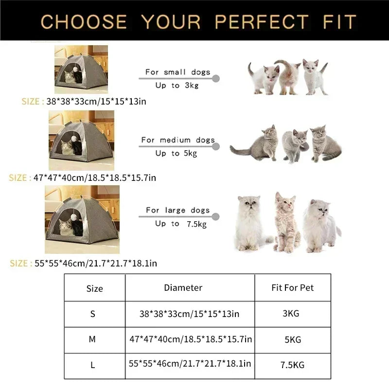 Pet Tent Bed Removable Cat Sofa Basket Canvas Semi-enclosed Cat House Dog Cave Hut Cat Sleeping Bed for Room Decor Pet Supplies Oz Pet Hub