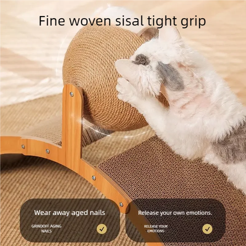 Wooden Cat Scratching Ball 2 In 1 Cat Scratcher Sisal Scratch Board Wear-Resistant Grinding Paw Toy Solid Wood Scraper for Cats Oz Pet Hub