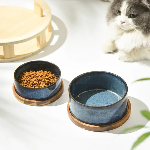 Cat Bowl Cat Food Bowl Ceramic Pet Food Water Feeder Small and Medium-sized Dogs Protection Spine Protection Rollover Prevention Oz Pet Hub