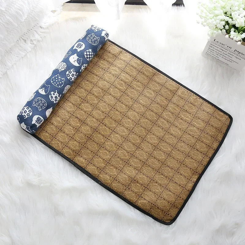 Cat Natural Cooling Mat Summer Pet Self Cooling Pad Cat Bed Mat For Dogs Indoor Rattan Weave Mat Sleeping Cat Bed Oz Pet Hub
