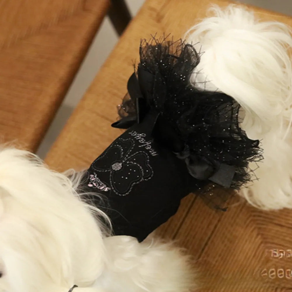 Pet Spring Lace Mesh Puff Skirt Cute Cat Bow Princess Lace Strap Skirt Puppy Clothes Dog Dresses for Small Dogs