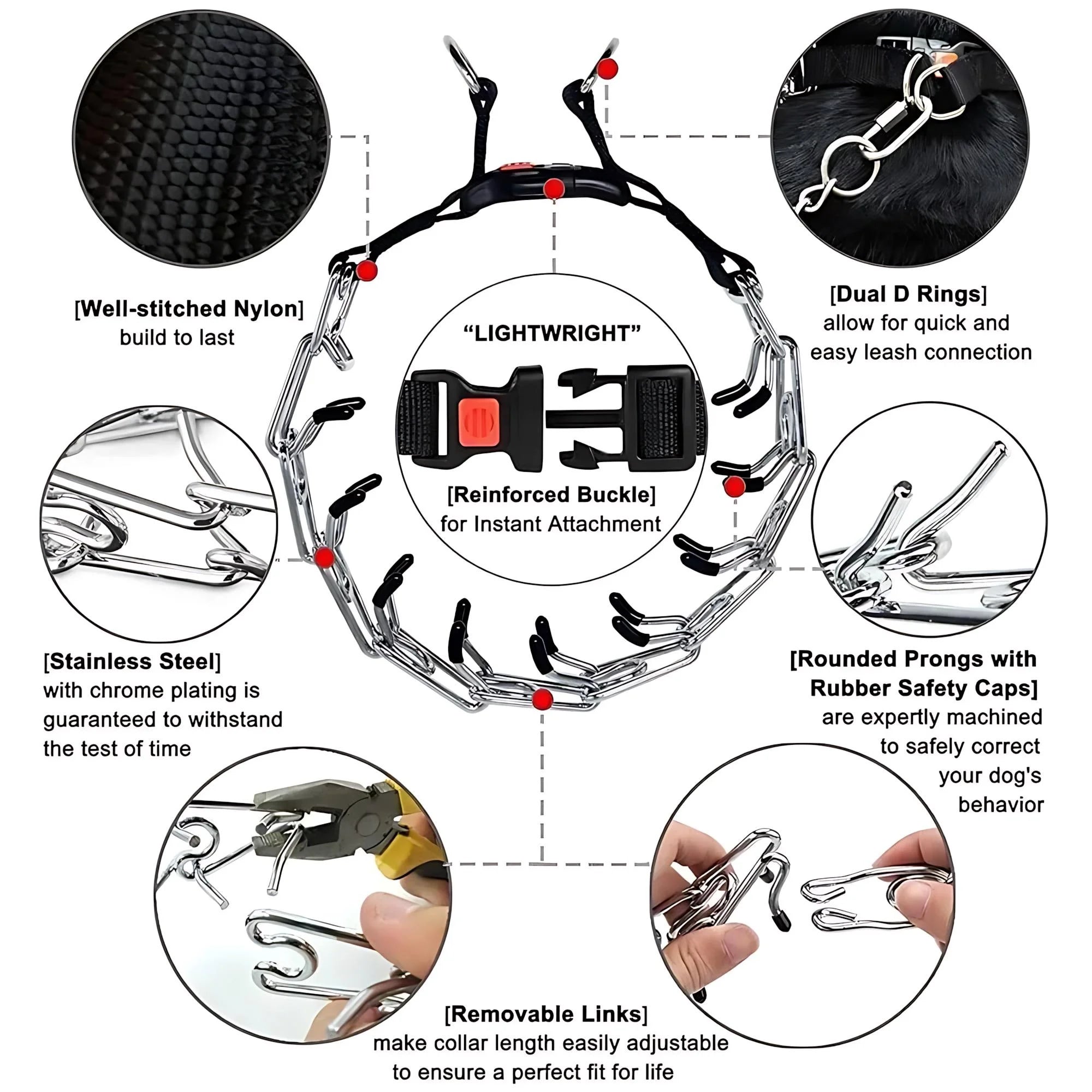 Dog Prong Training Collar Choke Pinch Collar with Rubber Comfort Tips Quick Release Snap Buckle Adjustable for Puppies Dogs Oz Pet Hub