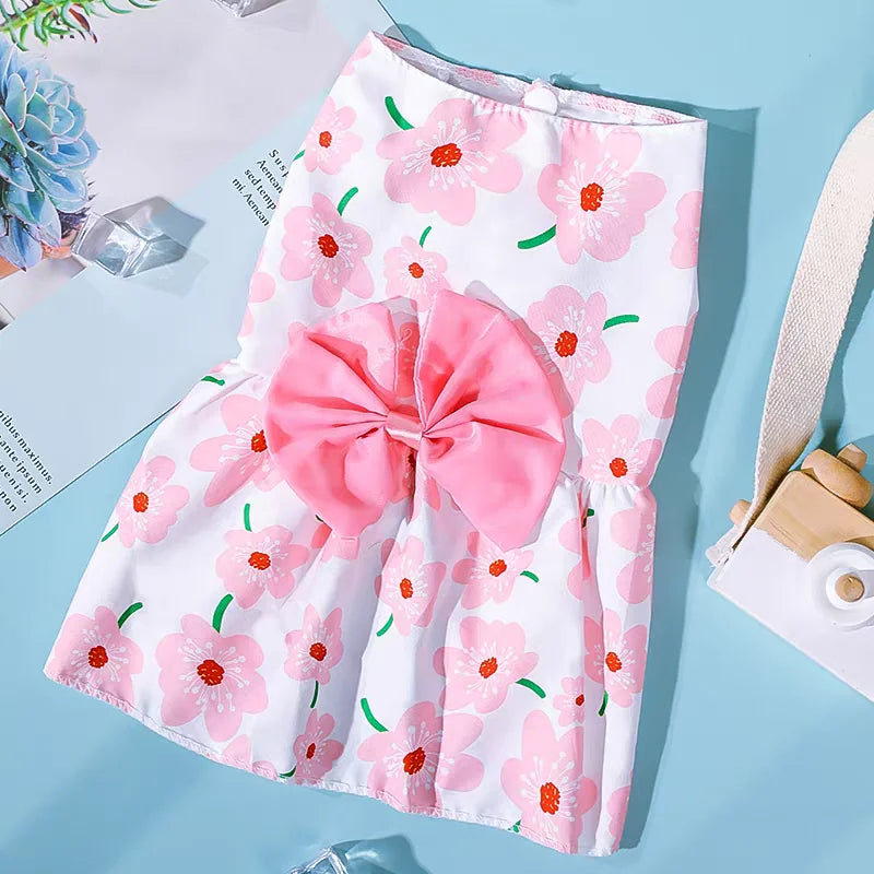 Dog Princess Dress Summer Kitten Pet Skirt Cute Printed Bow Lace Dog Dresses for Small Medium Puppies Poodle Chihuahua Apparel Oz Pet Hub