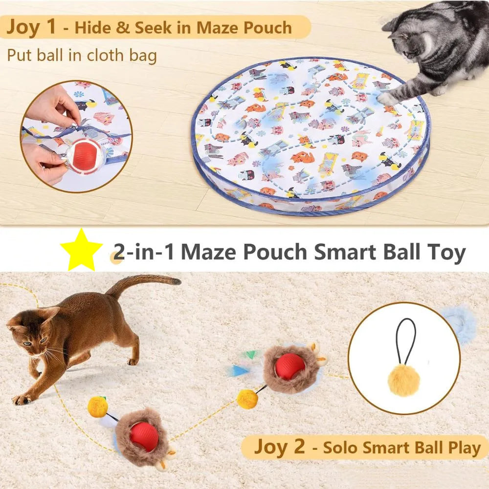Interactive Cat Chase Toy with USB Rechargeable Rolling Balls - Durable Plastic & Soft Polyester, Cartoon Design for Exercise & Oz Pet Hub