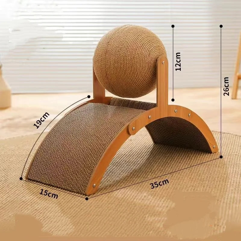 Wooden Cat Scratching Ball 2 In 1 Cat Scratcher Sisal Scratch Board Wear-Resistant Grinding Paw Toy Solid Wood Scraper for Cats Oz Pet Hub