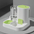 Automatic pet feeder and water dispenser with green accents for dogs and cats