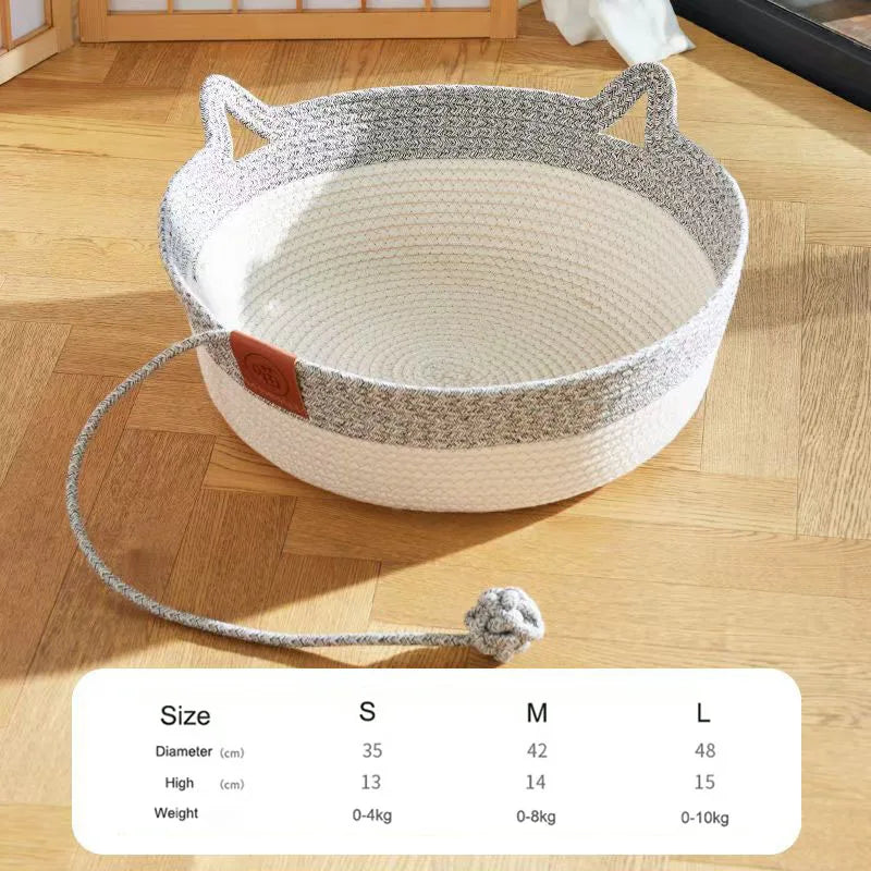 Pet Cat Bed Round Hand Woven Rattan Cat Beds Summer Cooling Kitten Basket Cotton Rope Cat Scratching Baskets Oz Pet Hub