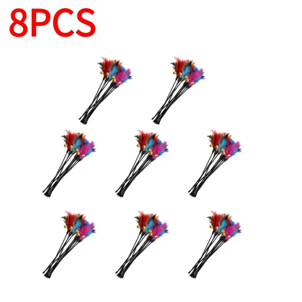 8PCS colorful feather cat toys with bells for interactive pet play and enrichment