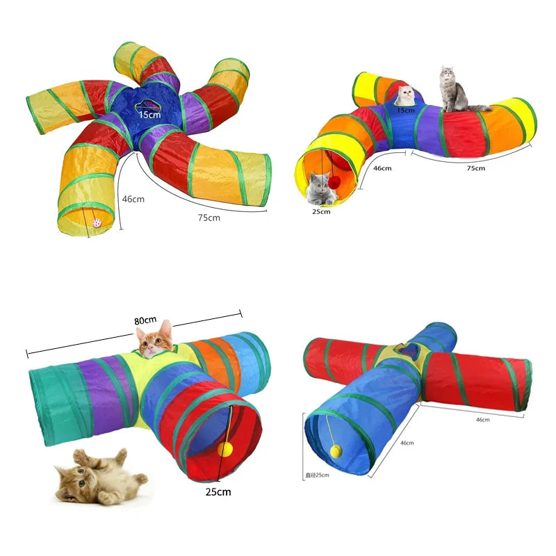 Rainbow Cat Tunnel Collapsible Pet Play Tube Interactive Hide And Seek Toy For Kitten Puppy Puzzle Exercise Agility Outdoor Oz Pet Hub