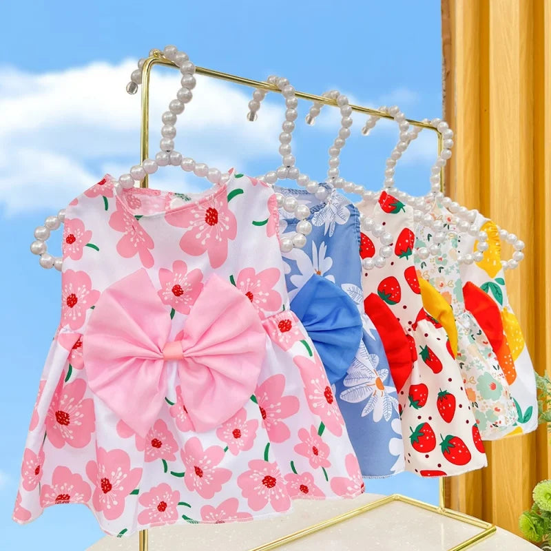 Dog Princess Dress Summer Kitten Pet Skirt Cute Printed Bow Lace Dog Dresses for Small Medium Puppies Poodle Chihuahua Apparel Oz Pet Hub