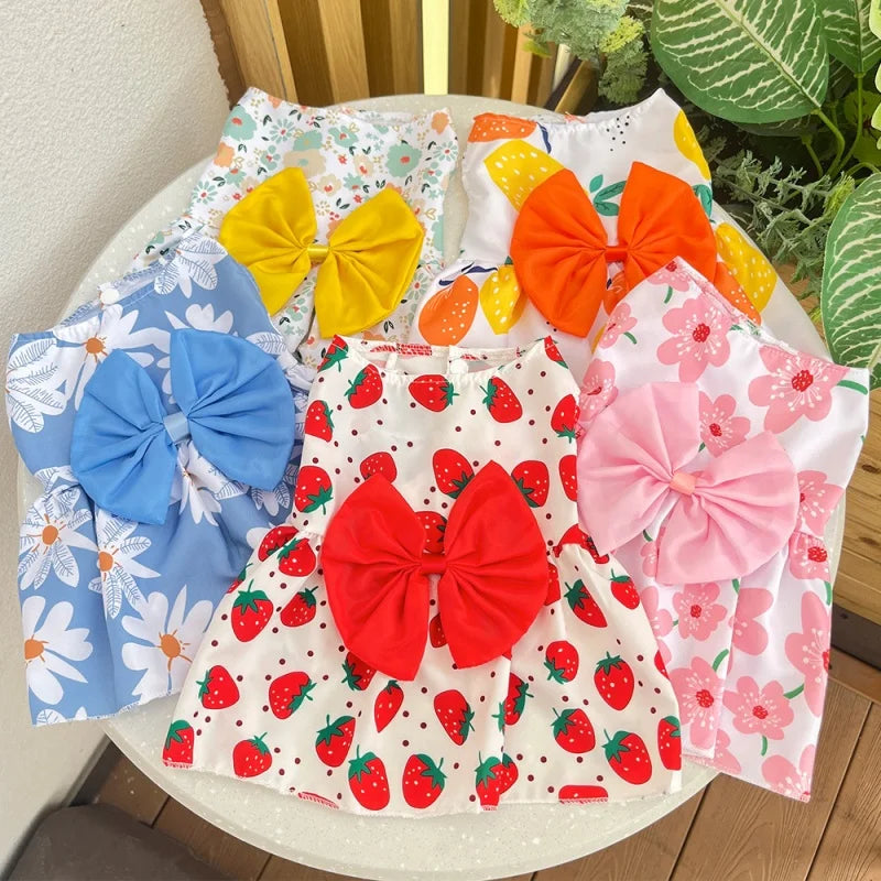 Dog Princess Dress Summer Kitten Pet Skirt Cute Printed Bow Lace Dog Dresses for Small Medium Puppies Poodle Chihuahua Apparel Oz Pet Hub