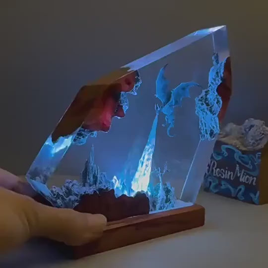 Ice Dragon Resin Night Light 3D Statue Art Ornament For Bedroom Decor